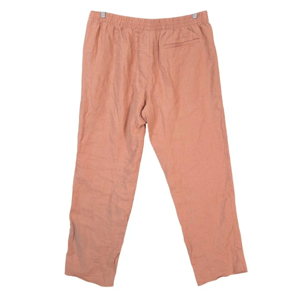 H&M Regular Fit Linen Pants Mens L Elastic Waist Drawstring Peach Orange Summer